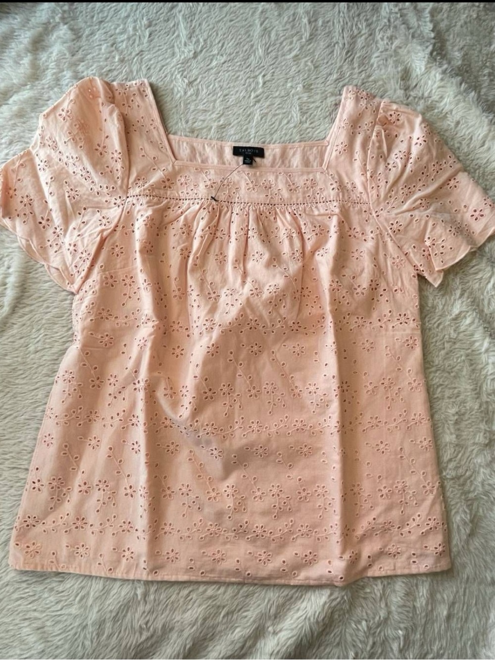 Talbots Blush Pink Eyelet Square-Neck Short Sleeve Top